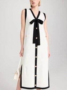 ENGLISH FACTORY MIDI DRESS WITH KNIT RIBBON TIE